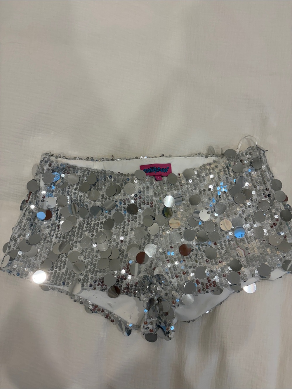 Edikted Silver Sequin Micro Shorts
